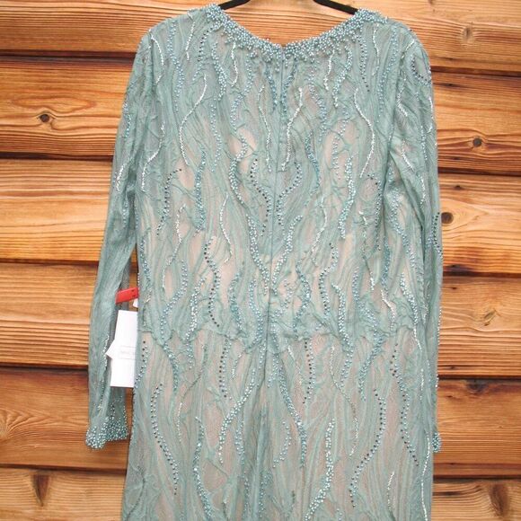 Mac Duggal 79291 Womens Green BEADED ILLUSION LONG SLEEVE PLUNGE NECK GOWN - Picture 13 of 16